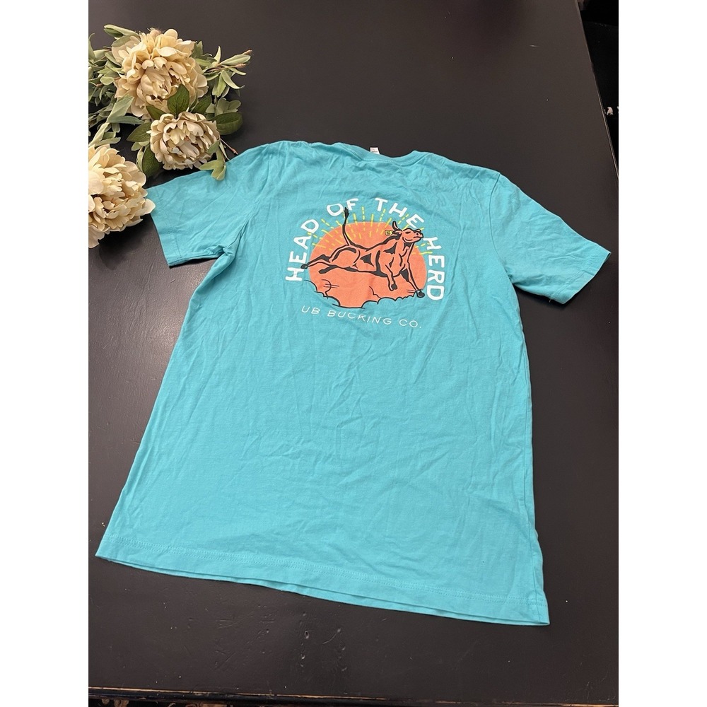 Bella Canvas Texas UB Bucking Co Head Of The Herd Turquoise Western Graphic Tee